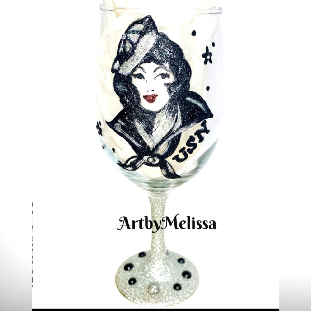 Sailor’s Delight Pin up Hand-painted Wine Glass